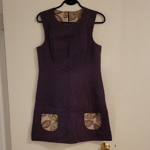 Purple Sleeveless Mini Dress with Patterned Pockets